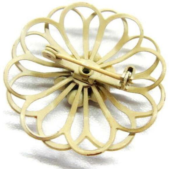 Round Circle Rhinestone Center Enamel Covered Brooch Pin Grey Costume Vintage - Picture 5 of 6